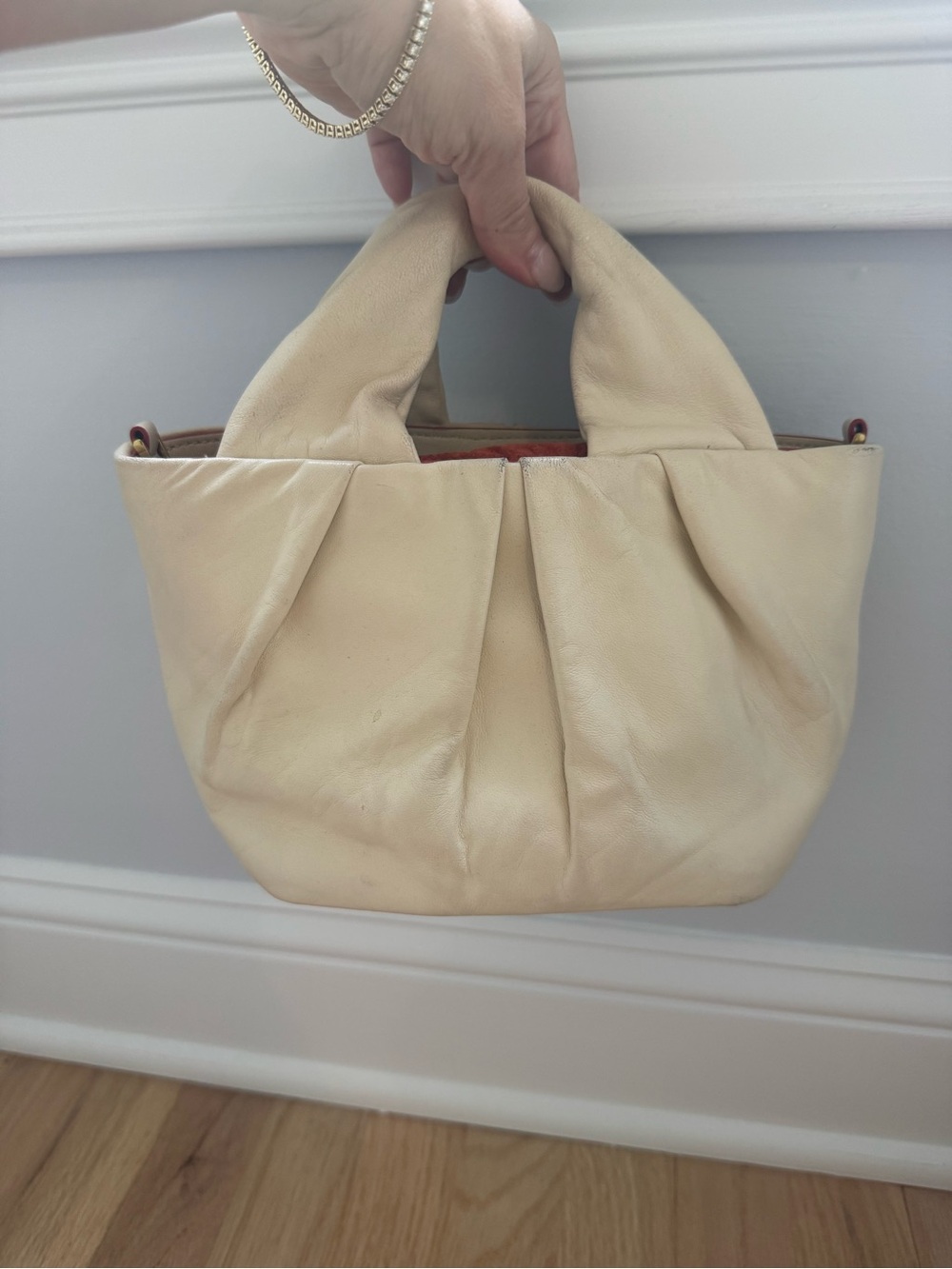 STAUD Leather Top-Handle Tote in Cream
